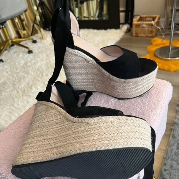 Women's Espadrilles Wedge Sandal Heels, Open Toe, Lace Up Platforms, 8.5 - Picture 3 of 5